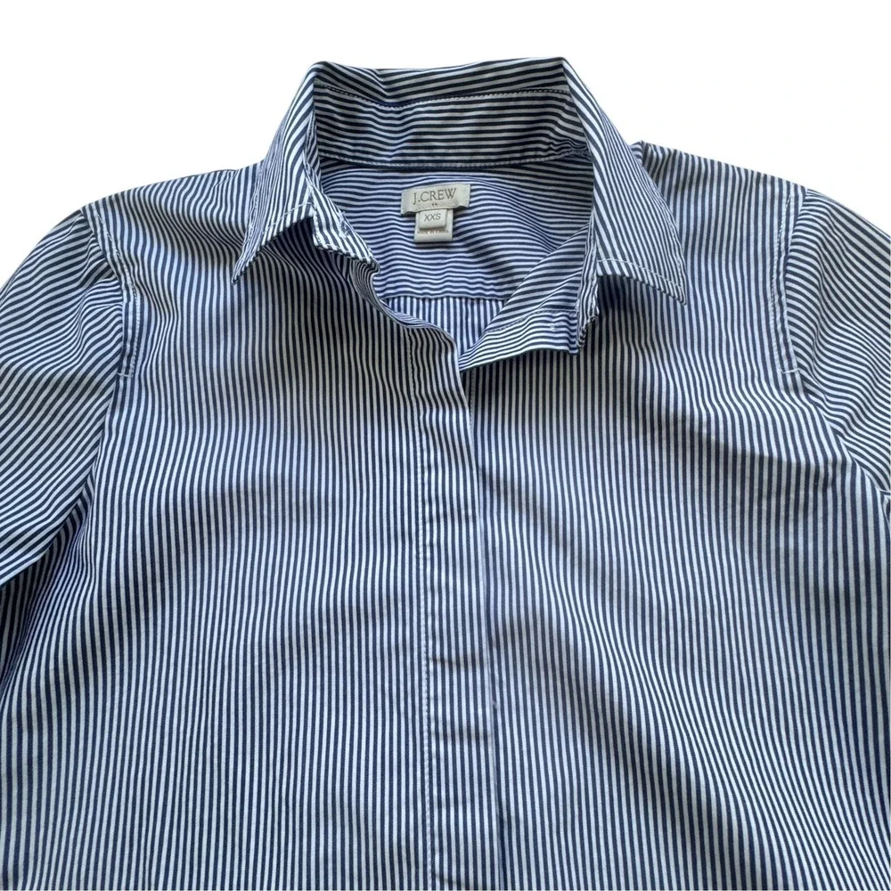 J Crew Striped Button Front Tunic Shirt Womens XXS Blue White Cotton Nautical